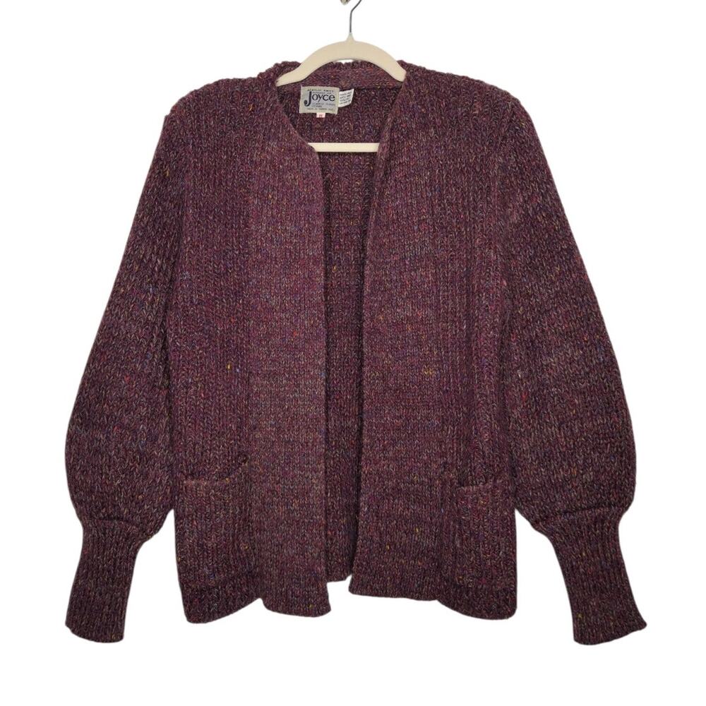 Vintage Joyce Knit Sweater Cardigan Medium 80s Shoulder Pads Art Grandma Cottage